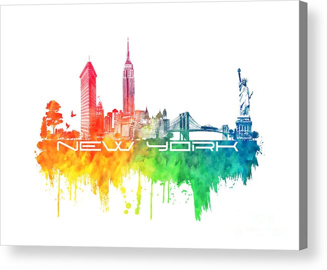New York Acrylic Print featuring the digital art New York city skyline color by Justyna Jaszke JBJart