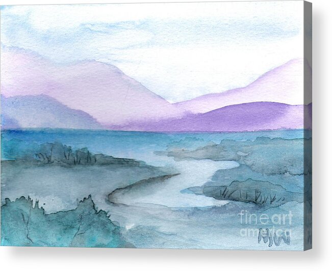 Water Blue Green Purple Seascape Landscape Painting Watercolor Acrylic Print featuring the painting New York Quiet by Marsha Woods