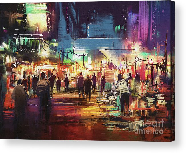Abstract Acrylic Print featuring the painting Night Market by Tithi Luadthong