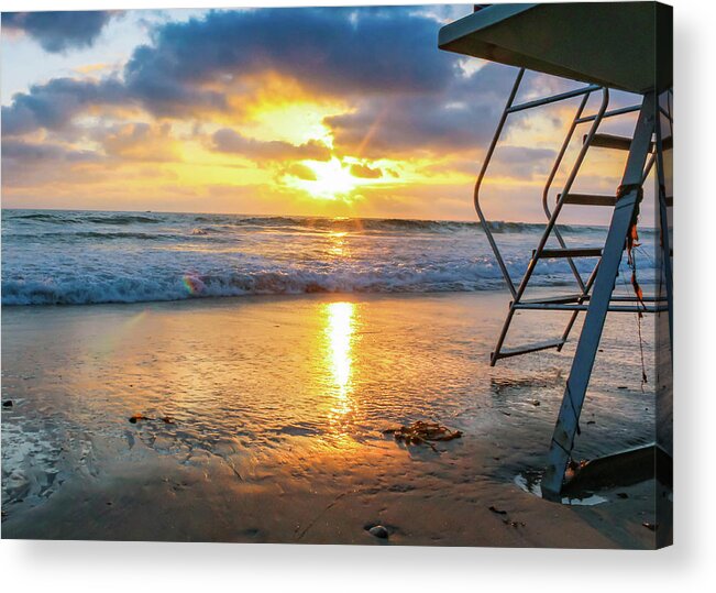Beach Acrylic Print featuring the photograph No Lifeguard on Duty by Alison Frank