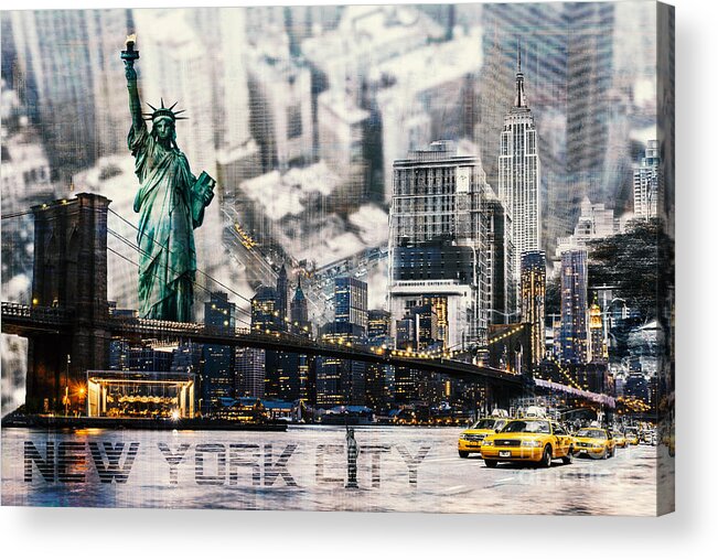 New York Acrylic Print featuring the photograph NYC - collage by Hannes Cmarits