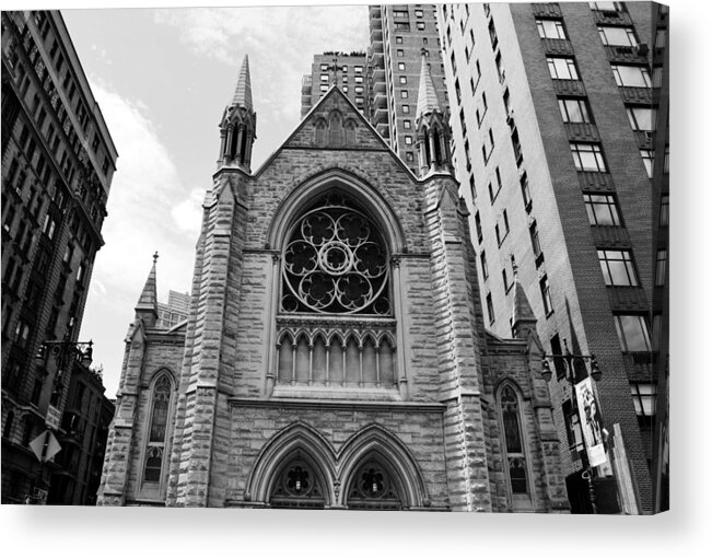 City Acrylic Print featuring the photograph NYC Holy Trinity Church - Black and White by Matt Quest