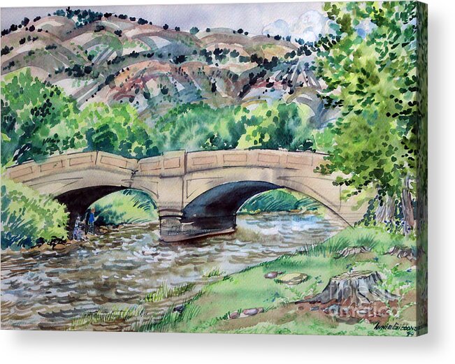  Copy Of Plein Air Watercolor Painting By Annie Gibbons Acrylic Print featuring the painting Old Gypsum Bridge by Annie Gibbons