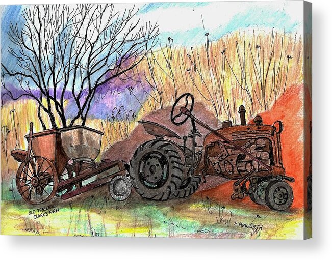 Paul Meinerth Artist Acrylic Print featuring the drawing Old Tractor Danvers MA by Paul Meinerth