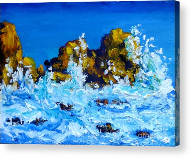 Surf Acrylic Print featuring the painting On Da Rocks by Fred Wilson