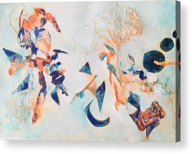 Abstract Acrylic Print featuring the painting Orange on Blue by Myra Evans