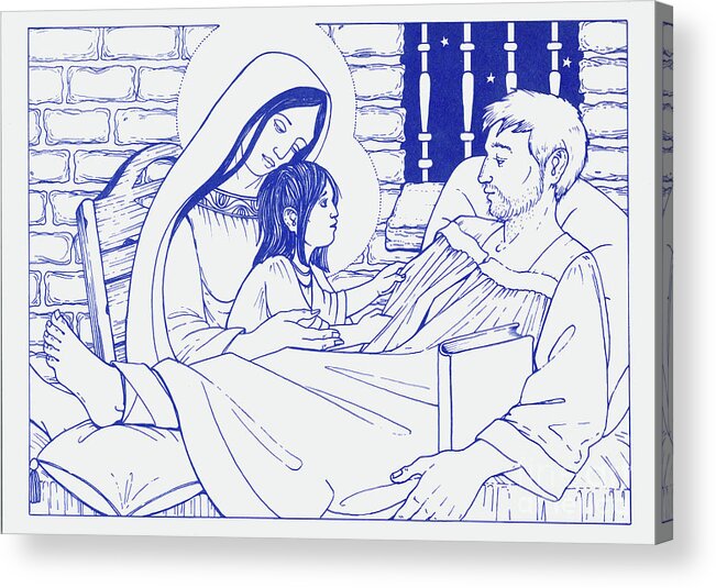 Our Lady And The Holy Child Jesus Visit St Ignatius The Convalescent In Loyola Acrylic Print featuring the painting Our Lady and the Holy Child Jesus Visit St Ignatius the Convalescent in Loyola by William Hart McNichols
