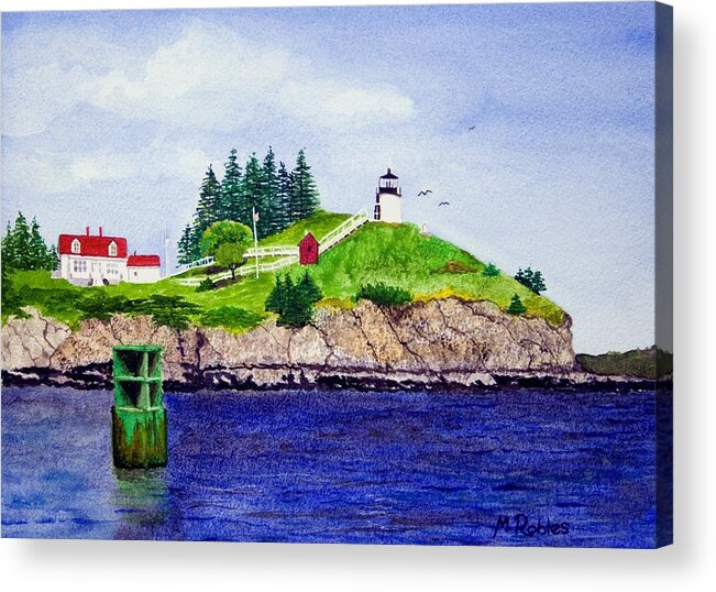 Lighthouse Acrylic Print featuring the painting Owls Head Lighthouse by Mike Robles