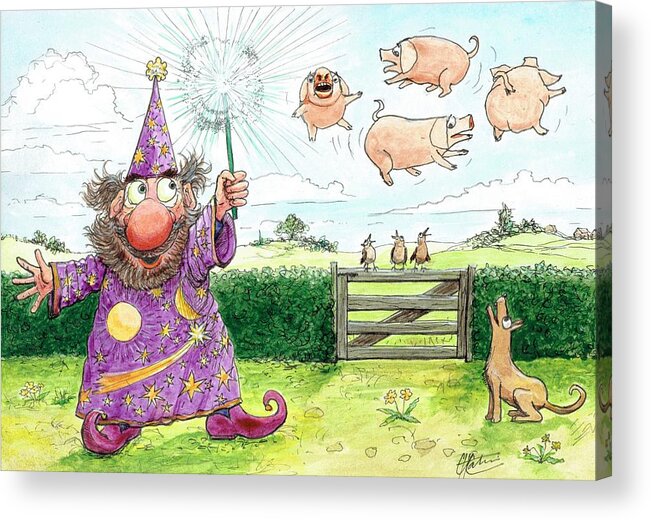 Wizard Acrylic Print featuring the painting Pigs Might Fly  p8 by Charles Cater