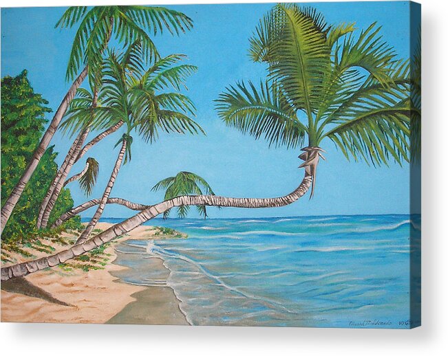 Beach Acrylic Print featuring the painting Palm Tree by Edward Maldonado