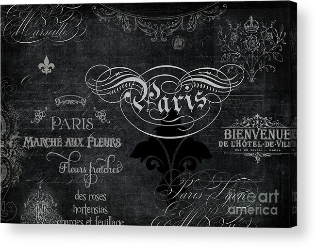 Chalkboard Acrylic Print featuring the painting Paris Chalkboard Typography 1 by Audrey Jeanne Roberts