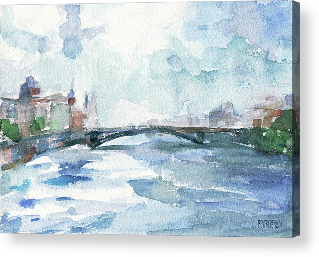 Paris Acrylic Print featuring the painting Paris Seine Shades of Blue by Beverly Brown Prints
