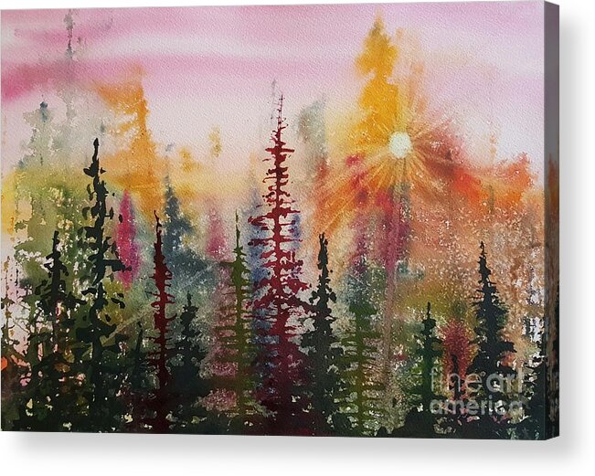 Pine Trees Acrylic Print featuring the painting Peeking into Heaven by Lisa Debaets