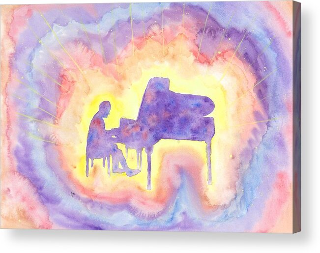 Watercolor Acrylic Print featuring the painting Pianist by Louise Marquis