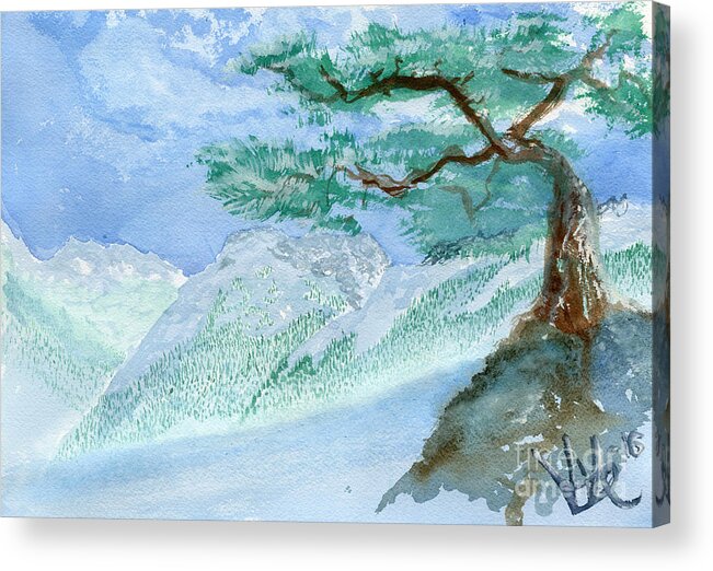 Pine Acrylic Print featuring the painting Pine Holding Skies by Victor Vosen