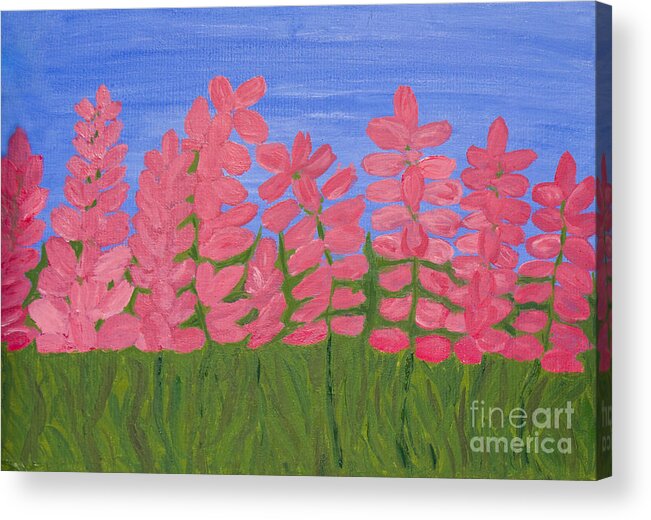 Lupin Acrylic Print featuring the painting Pink lupins by Irina Afonskaya