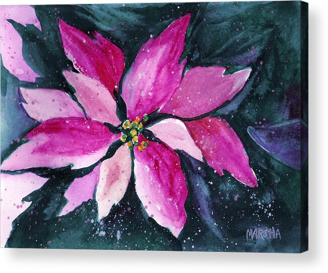 Flower Acrylic Print featuring the painting Pink Poinsettia by Marsha Woods
