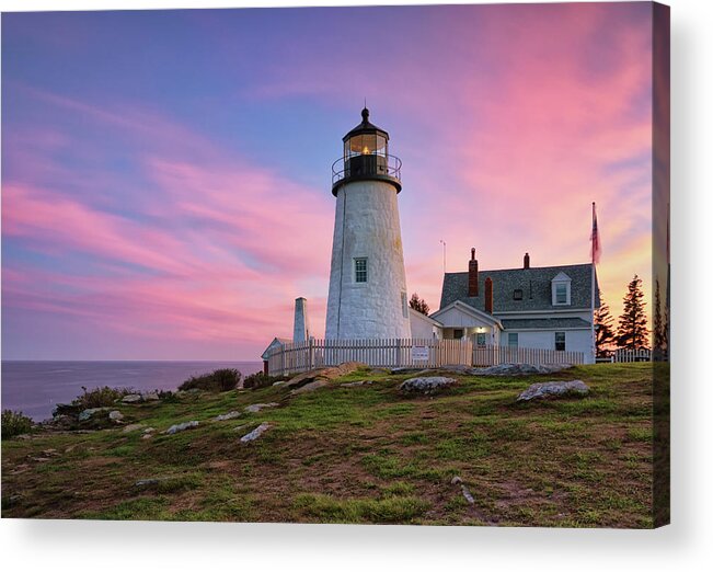 Pemaquid Point Lighthouse Acrylic Print featuring the photograph Pink Sunset at Pemaquid Point by Kristen Wilkinson