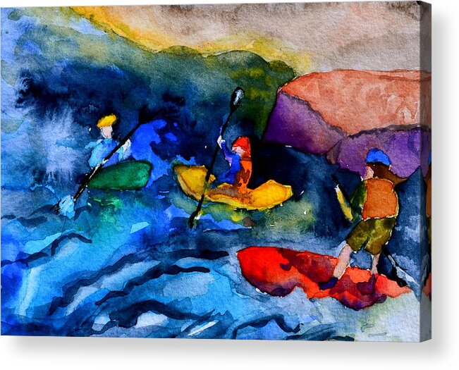 Kayak Acrylic Print featuring the painting Platte River Paddling by Beverley Harper Tinsley