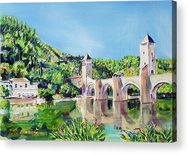 Acrylic Acrylic Print featuring the painting Pont Valentre Reflections by Seeables Visual Arts