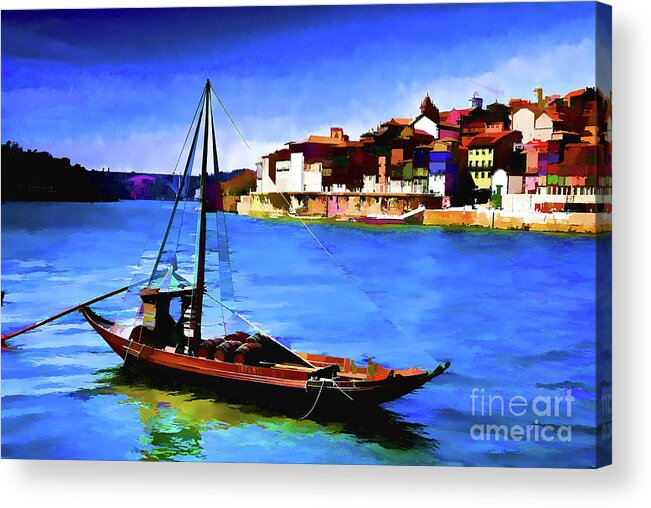 Porto Portugal Canals Boats Landscapes Acrylic Print featuring the photograph Porto Old Boat by Rick Bragan