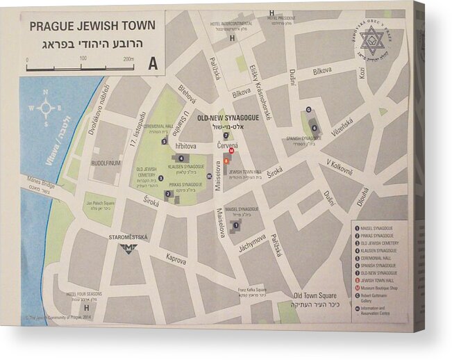 Maps Acrylic Print featuring the photograph Prague Jewish Town Map by Caroline Stella