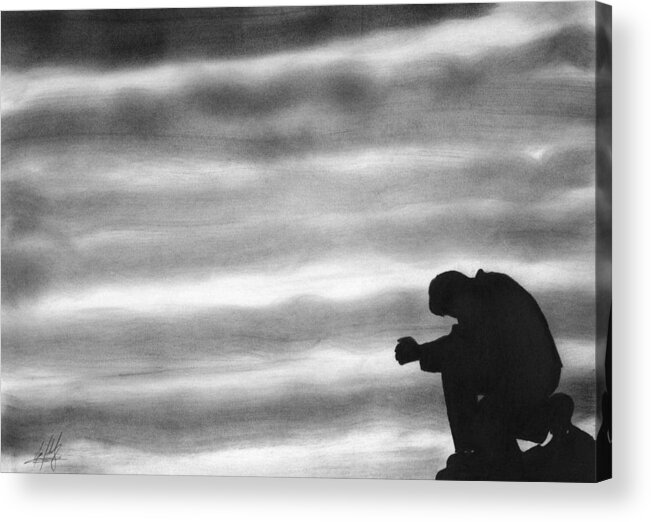 Praying Acrylic Print featuring the drawing Praying Man Silhouette by James Schultz