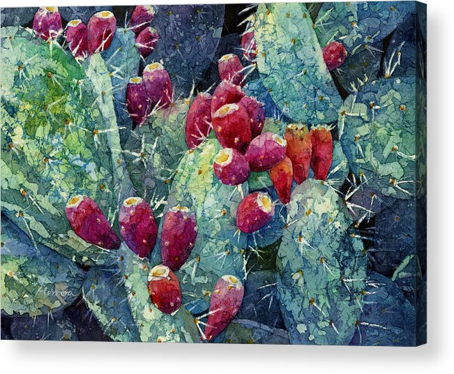 Cactus Acrylic Print featuring the painting Prickly Pear 2 by Hailey E Herrera