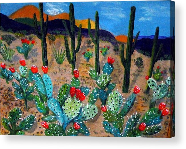 Tucson Acrylic Print featuring the painting Prickly pear cactus Tucson by Anne Sands