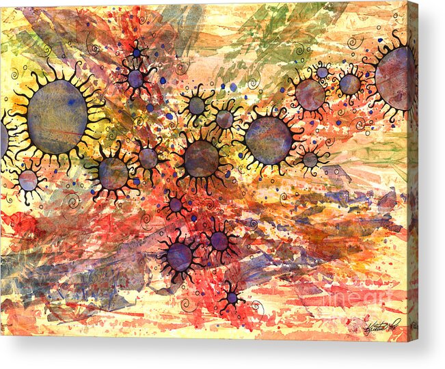 Artoffoxvox Acrylic Print featuring the mixed media Primordial Suns by Kristen Fox