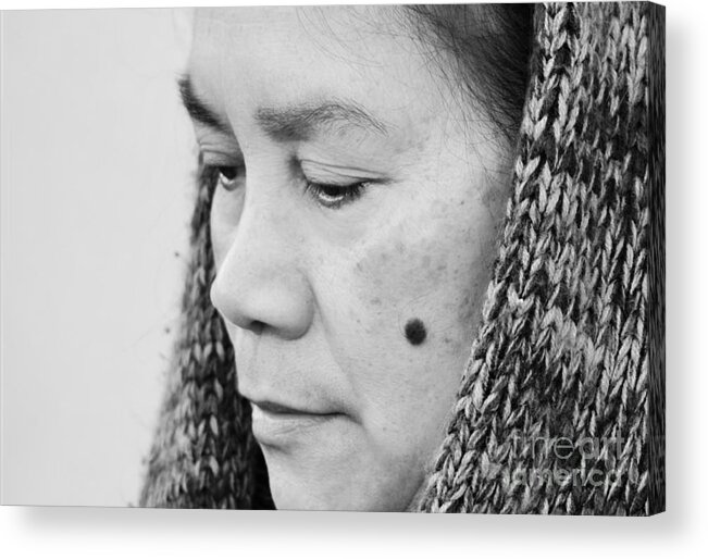 Filipina Acrylic Print featuring the photograph Profile Portrait of a Filipina with a Mole on Her Cheek and Wearing a Scarf by Jim Fitzpatrick