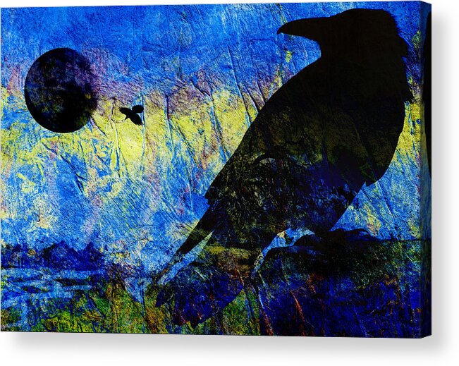 Ravens Acrylic Print featuring the digital art Raven Looking Back by Sandra Selle Rodriguez