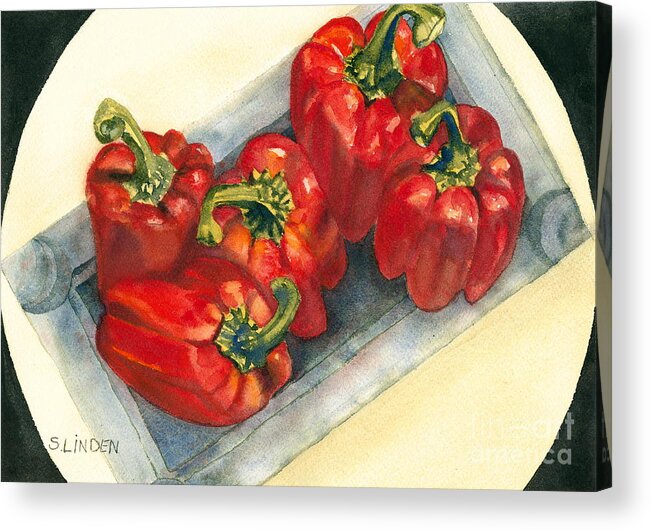 Food & Beverage - Red Peppers Acrylic Print featuring the painting Red Peppers by Sandy Linden