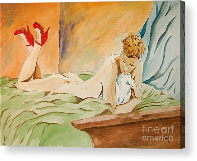 Nude Acrylic Print featuring the painting Red Shoes by Herschel Fall