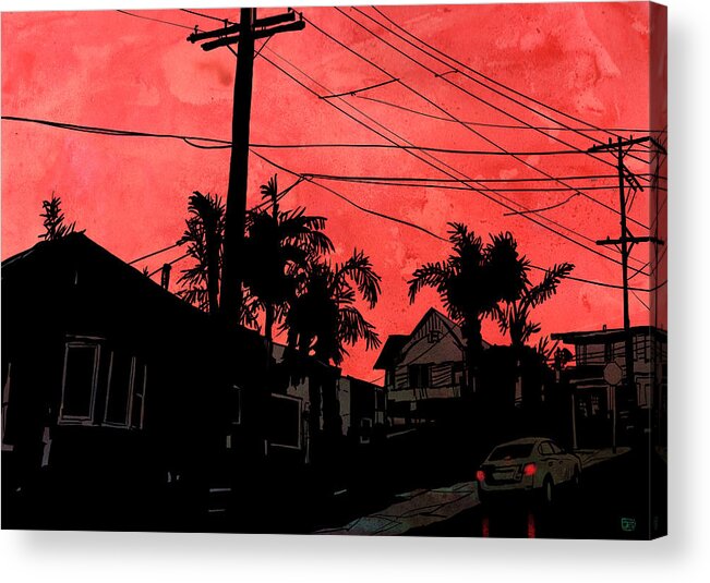 Tail Light Acrylic Print featuring the drawing Red Sky by Giuseppe Cristiano
