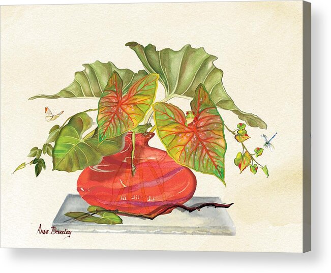 Vase Acrylic Print featuring the painting Red Vase by Anne Beverley-Stamps