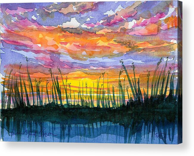 Sunset Acrylic Print featuring the painting Reedy Sunset by Anne Marie Brown