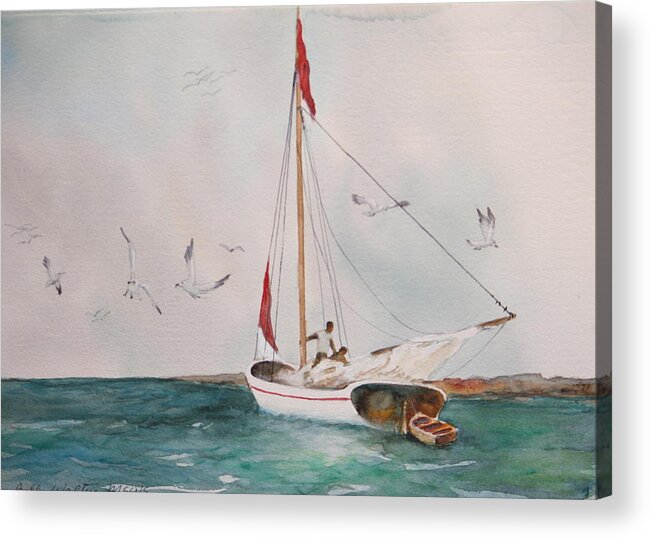 Ocean Acrylic Print featuring the painting Rigging Trouble by Bobby Walters
