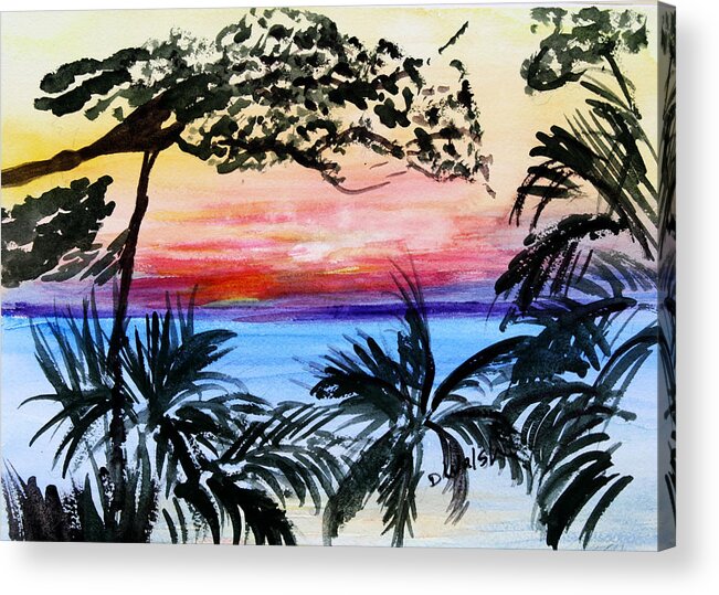 Tropical Acrylic Print featuring the painting Roatan Sunset by Donna Walsh