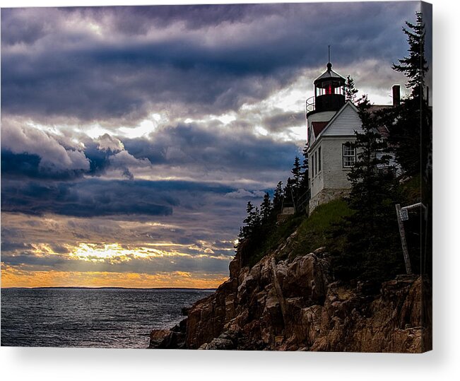Acadia Acrylic Print featuring the photograph Rocky cliffs below Maine lighthouse by Jeff Folger