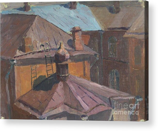 Roofs Acrylic Print featuring the painting Roofs by Andrey Soldatenko