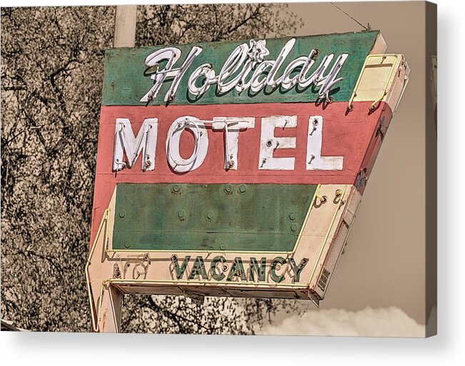 Vintage Hotel Sign Acrylic Print featuring the photograph Route 66 Vintage Americana Holiday Motel by JC Findley