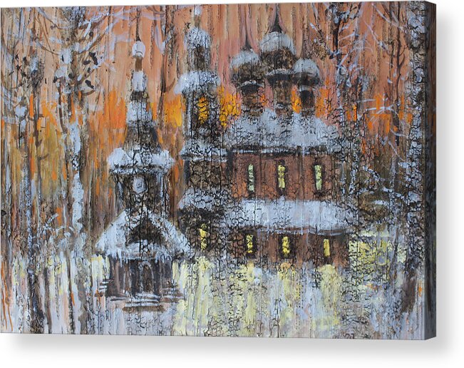 Russia Acrylic Print featuring the painting Russian Church under Snow by Ilya Kondrashov