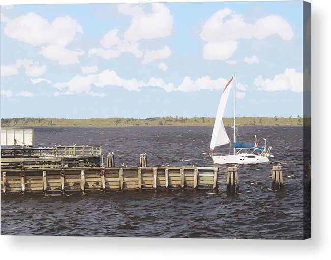 Sailboat Acrylic Print featuring the painting Sailboat on approach by Darrell Foster