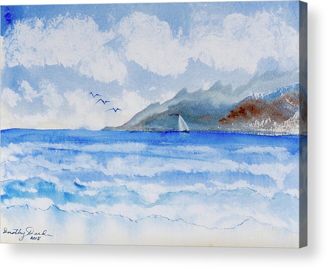 French Polynesia Acrylic Print featuring the painting Sailing into Moorea by Dorothy Darden