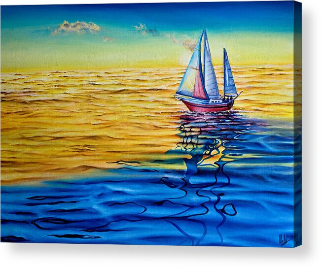Pictures Of Sea Acrylic Print featuring the painting Sailing over a Yellow Sea by Michelangelo Rossi