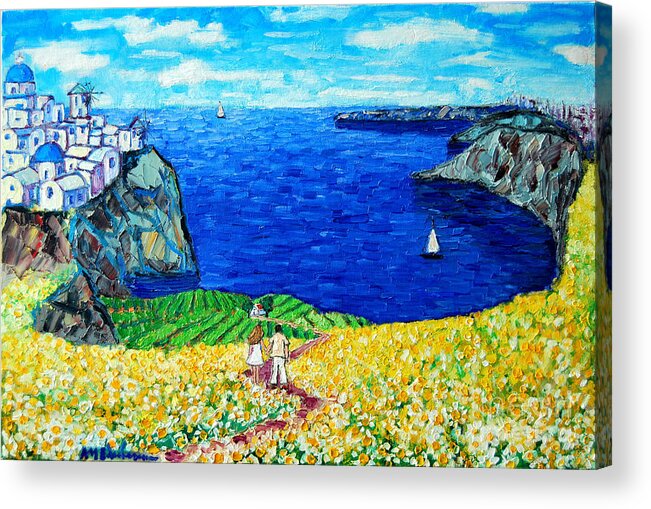 Santorini Acrylic Print featuring the painting Santorini Honeymoon by Ana Maria Edulescu