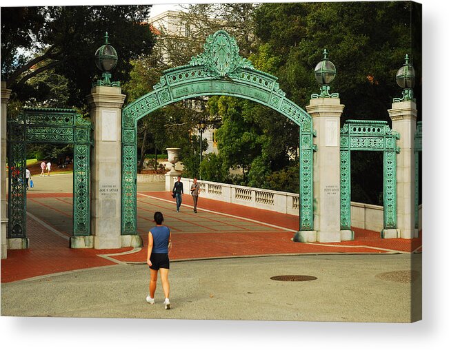 Berkeley Acrylic Print featuring the photograph Sather Gate Berkeley by James Kirkikis