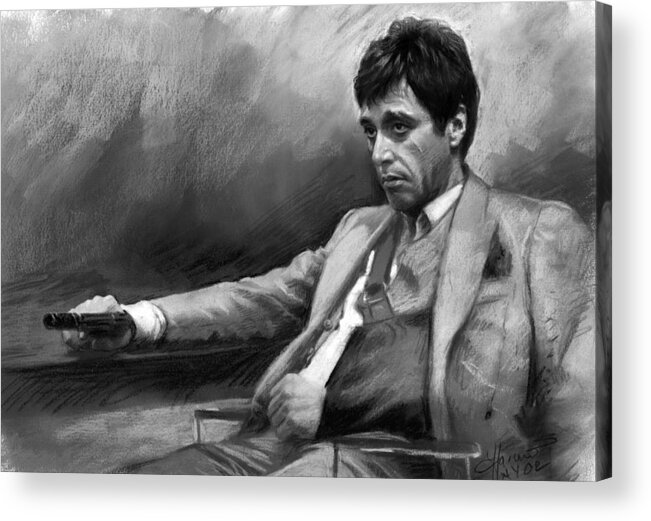 Al Pacino Acrylic Print featuring the pastel Scarface 2 by Ylli Haruni