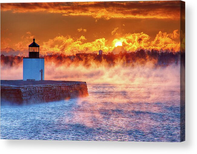 Derby Wharf Salem Acrylic Print featuring the photograph Seasmoke at Salem Lighthouse by Jeff Folger